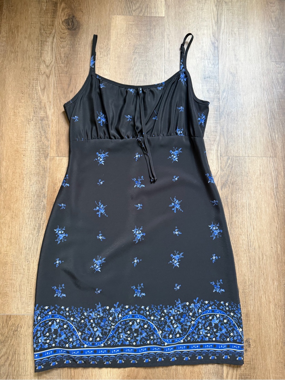 Black Floral Slip Dress with Blue Print